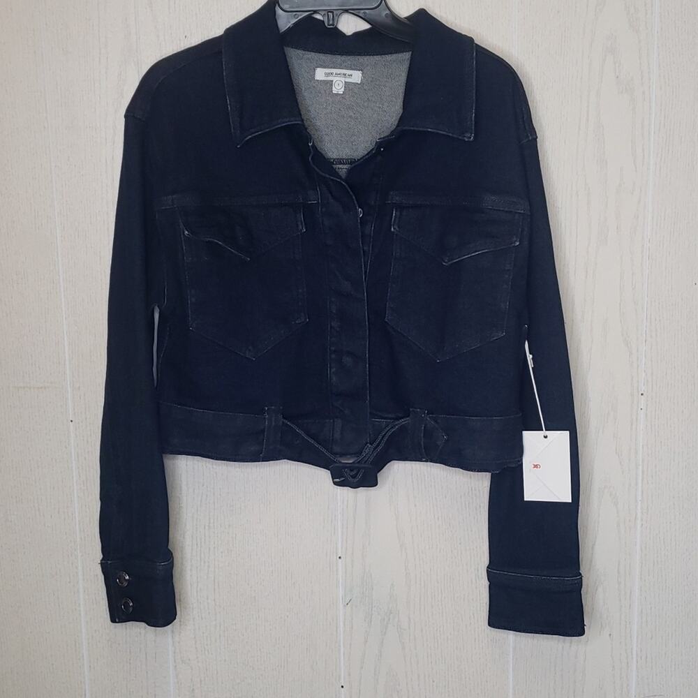 Good American dark denim 70's jacket cropped jean belted size 1 (small) - Picture 8 of 15